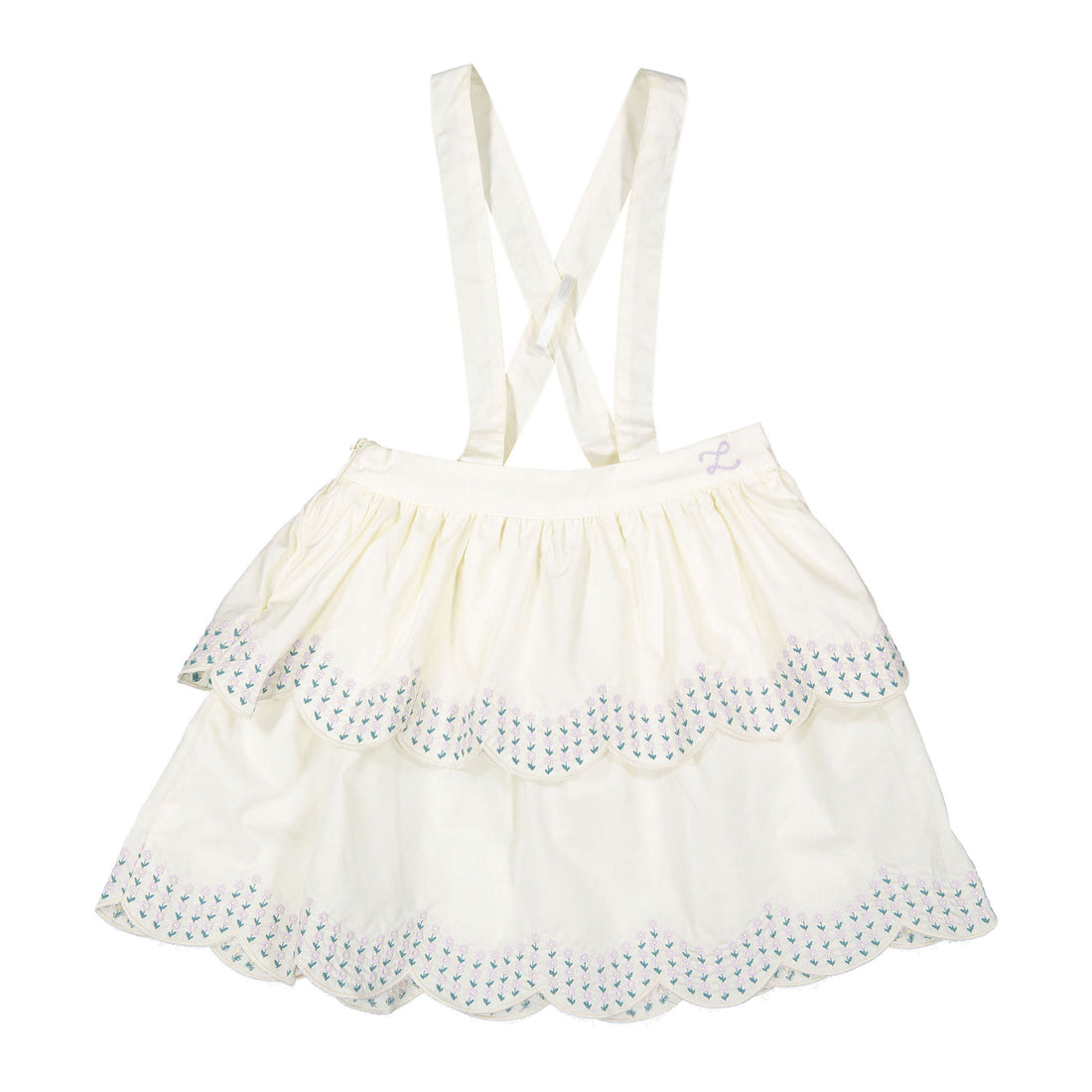 L by Ladida Cream Embriodered Overall Tiered Skirt