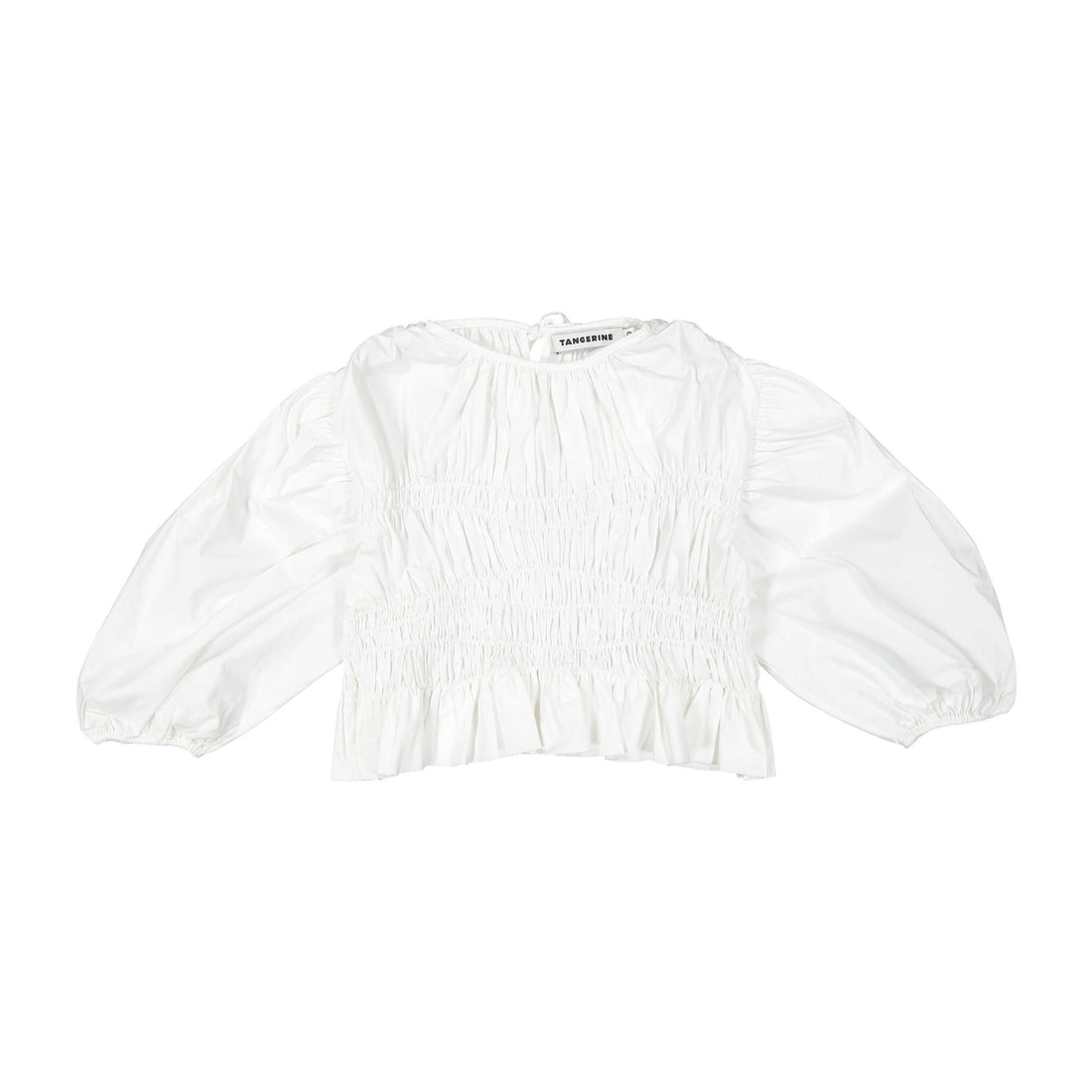 Tangerine White Poplin Smocked Sleeve Blouse