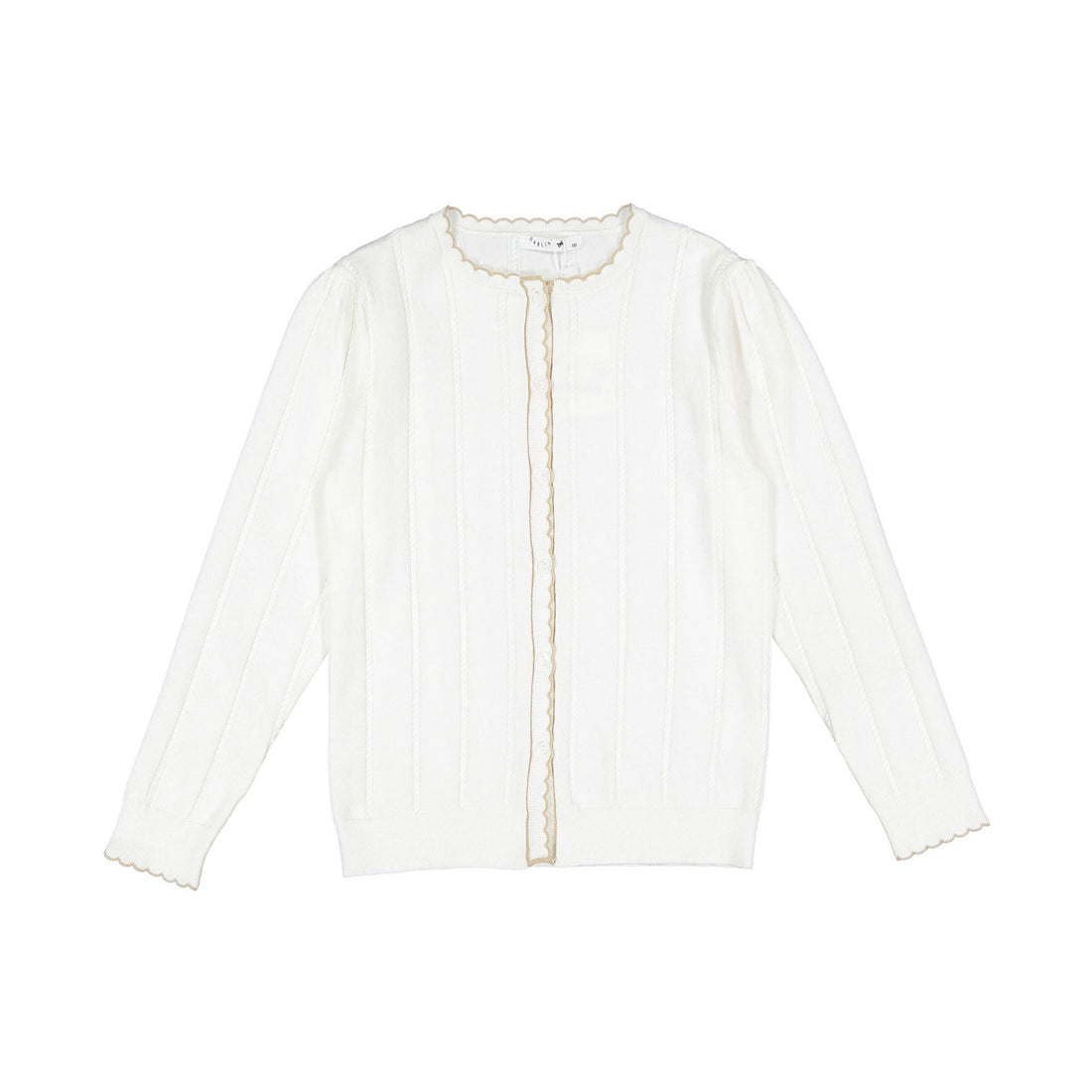 Darlin Camel Trim Scallop Cardigan