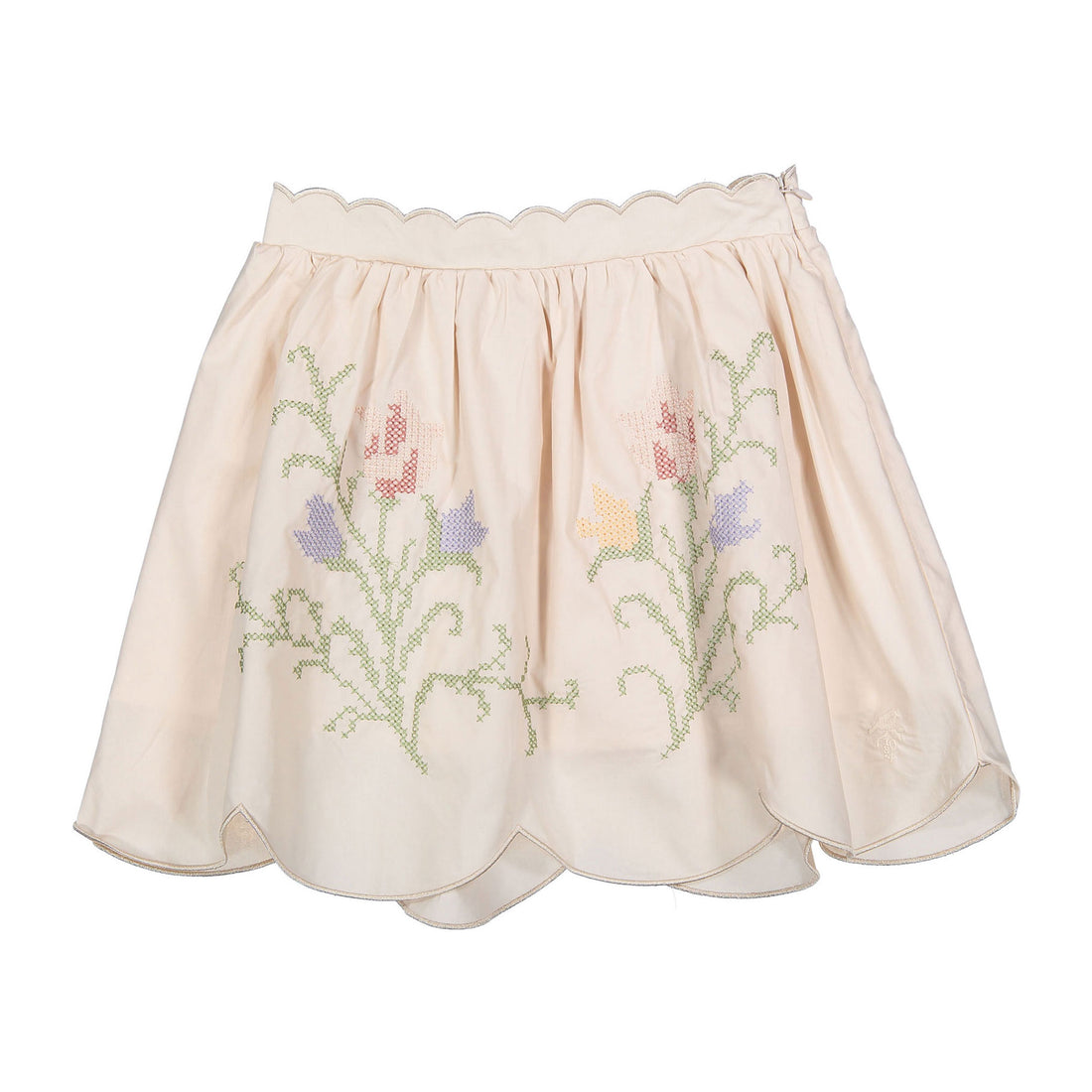 1984 Cream Rose Embroidred Scalloped Skirt