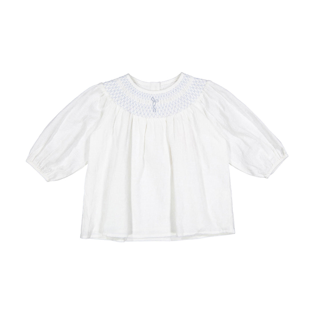1984 White Embroidered Smocked  3/4 Sleeve Blouse