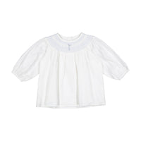 1984 White Embroidered Smocked  3/4 Sleeve Blouse