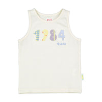 1984 White Patchwork Blue Tank