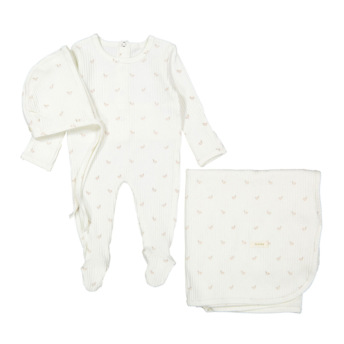 Ladida Layette Pink Duckling Romper + Bonnet + Blanket
