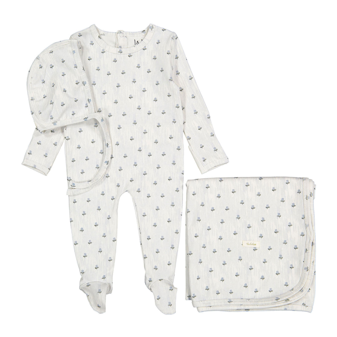 Ladida Layette Vintage Blue Romper + Bonnet + Blanket