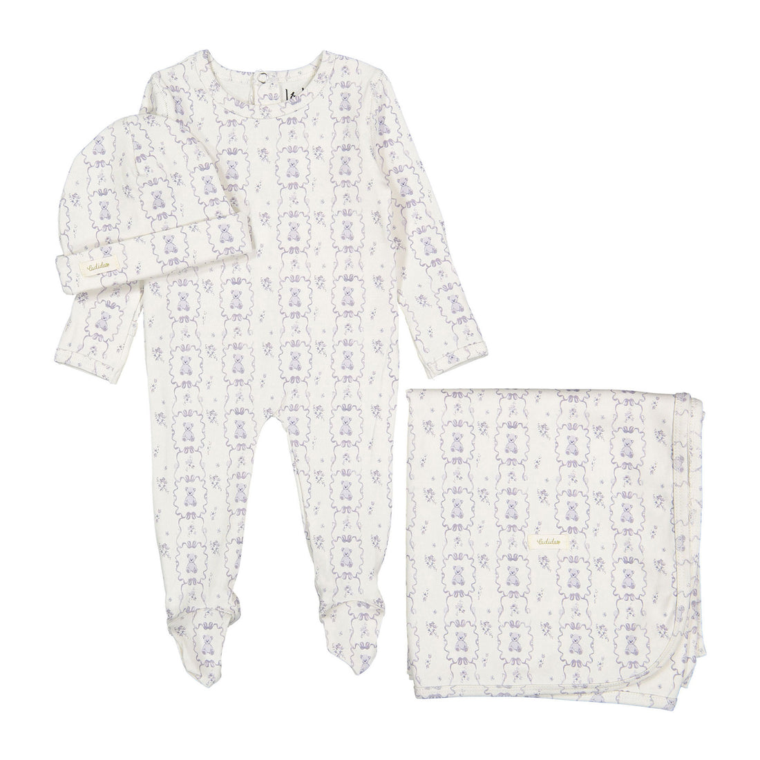 Ladida Layette Blue Teddy Romper + Hat + Blanket