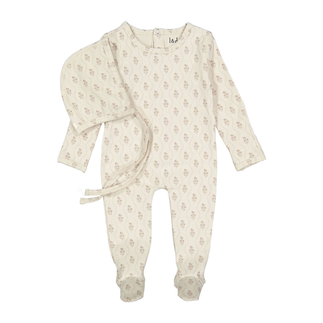Ladida Layette Taupe Tapestry Romper + Bonnet