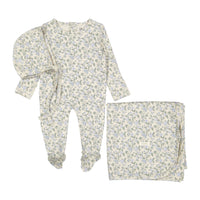 Ladida Layette Blue Garden Romper + Bonnet + Blanket