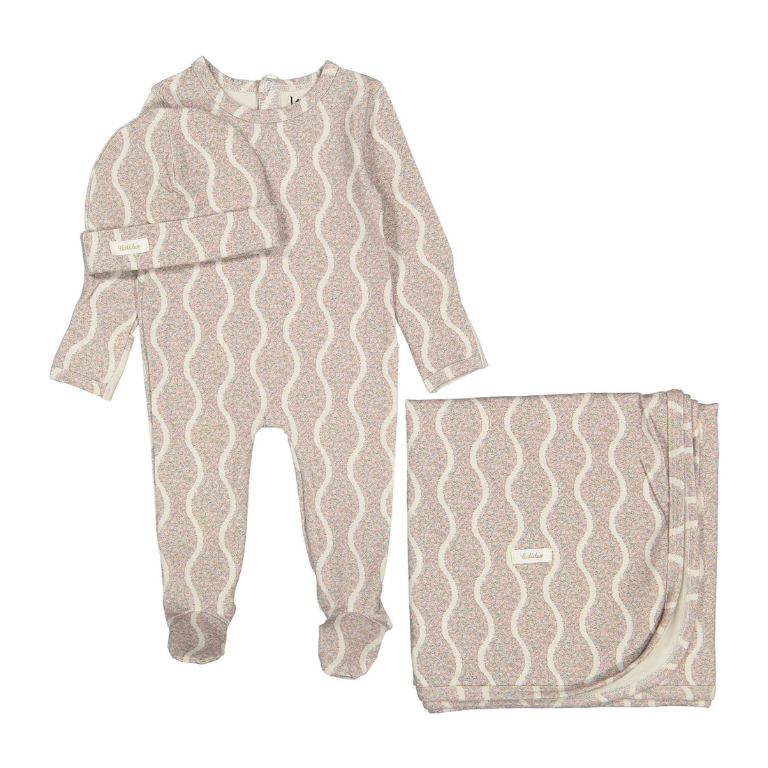 Ladida Layette Pink Wave Romper + Hat + Blanket