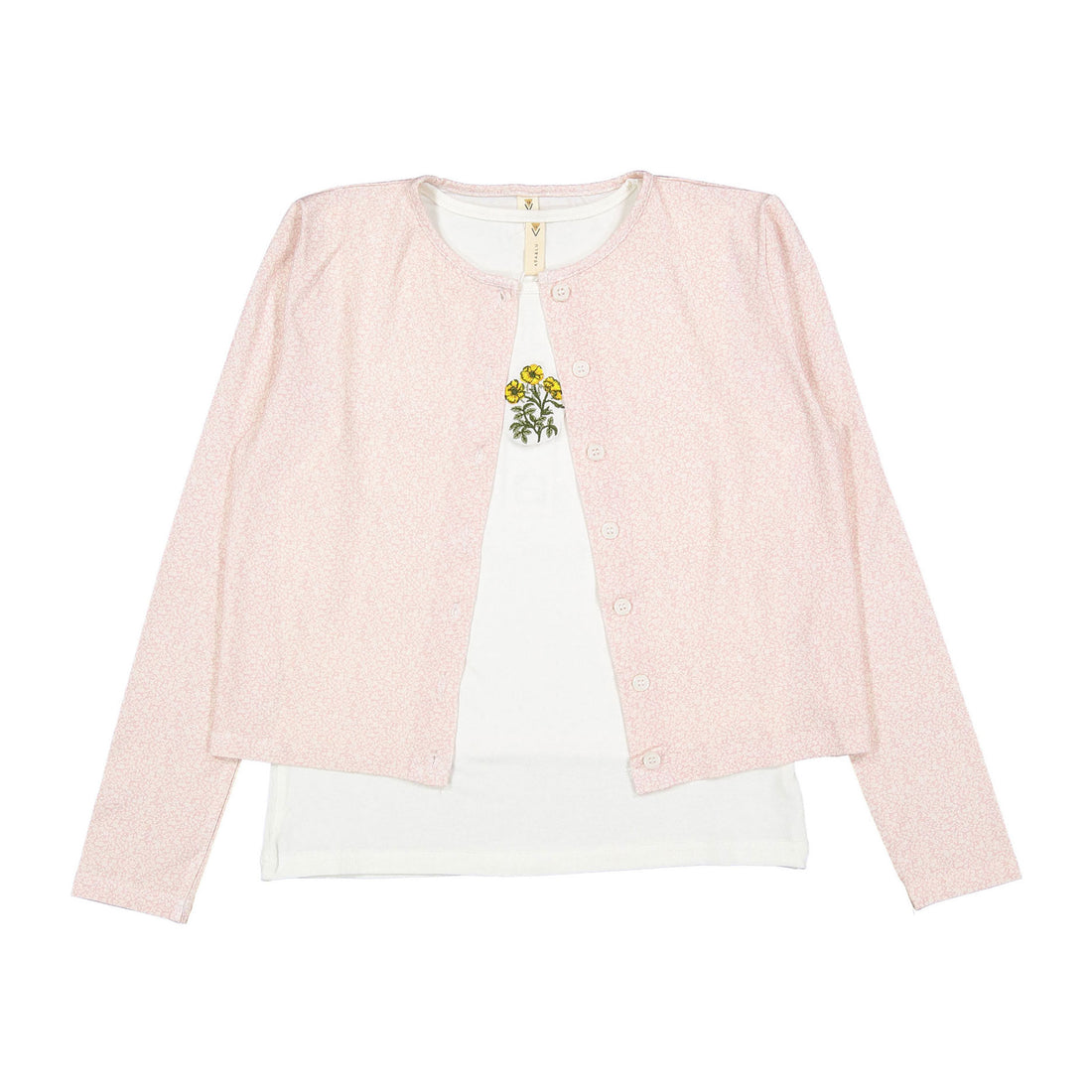 Ava and Lu Pink Tiny Bud Cardigan + Tank Set