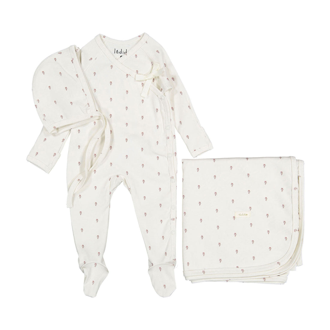 Ladida Layette Pink Tiny Rose Romper + Bonnet + Blanket