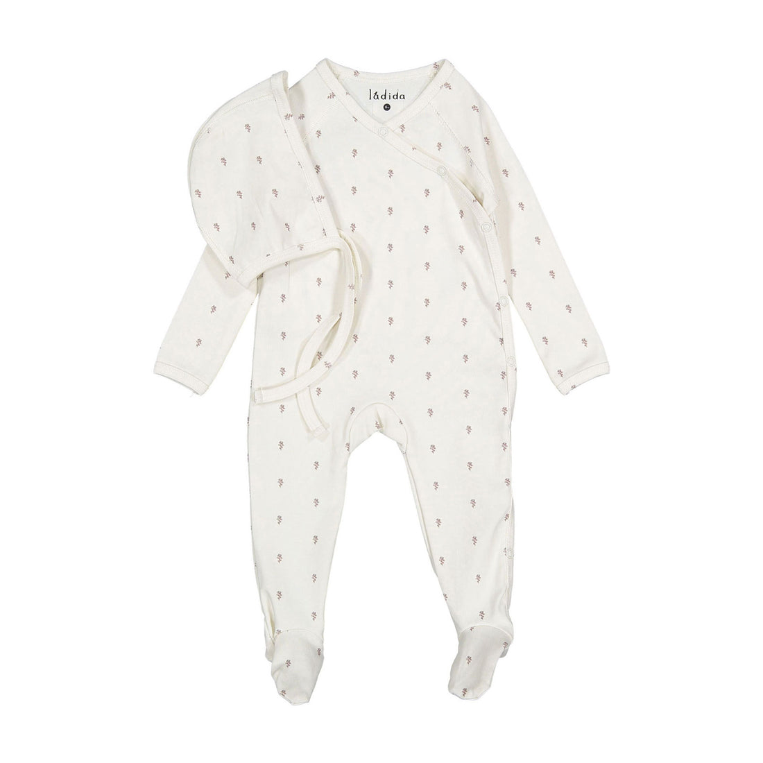 Ladida Layette Green Tiny Rose Romper + Bonnet