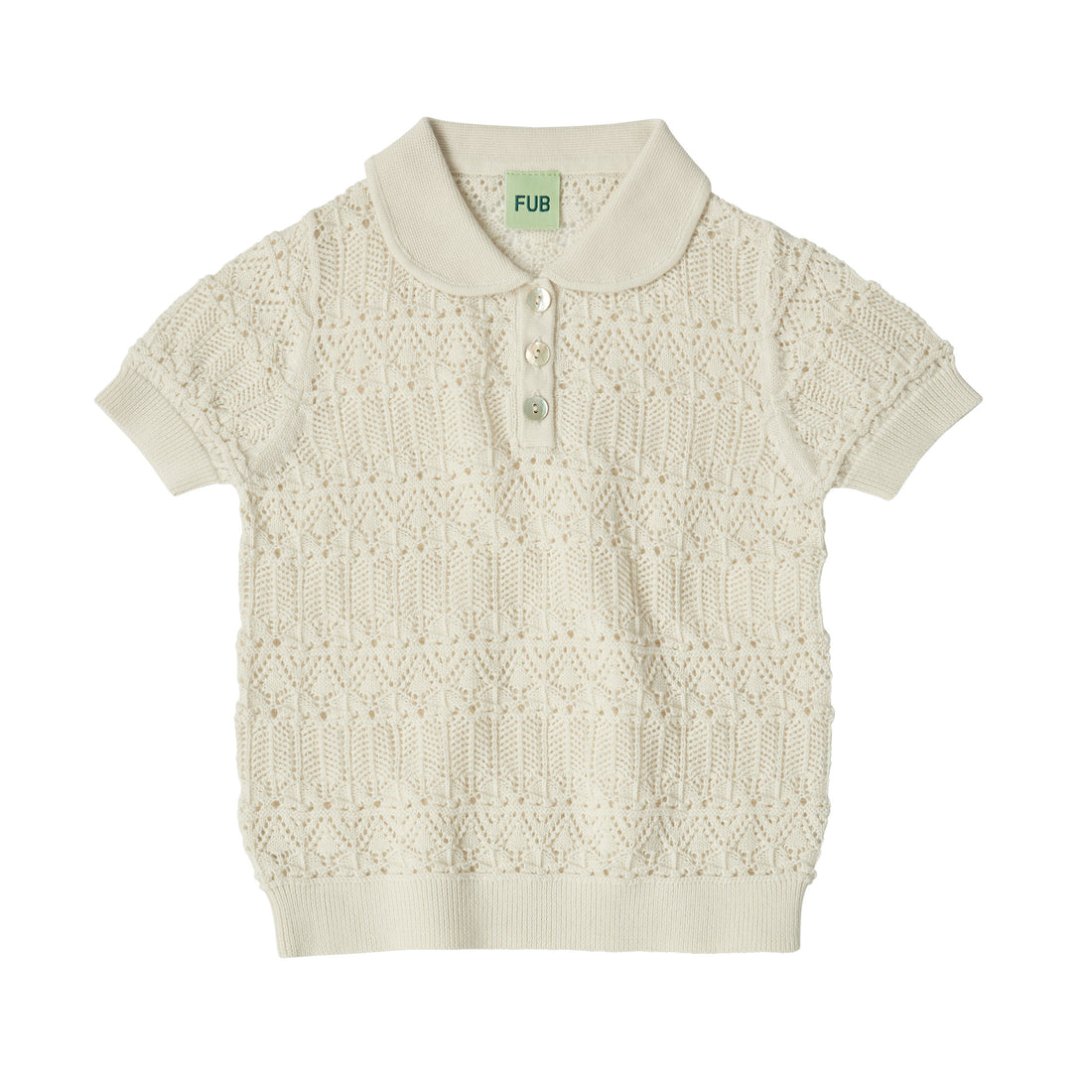 FUB Ecru Pointelle Polo Top