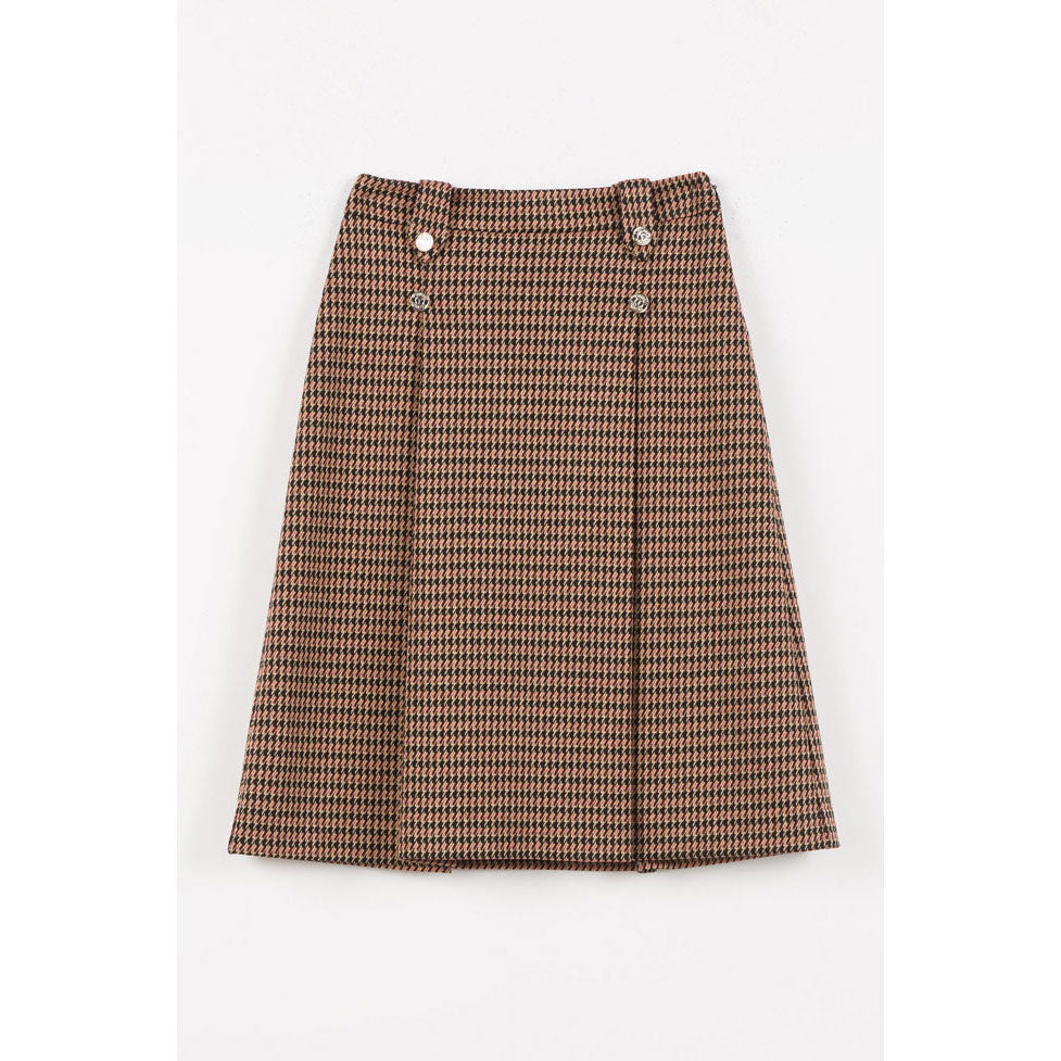 Twinset Iced Coffee/Red Ruby Houndstooth Skirt