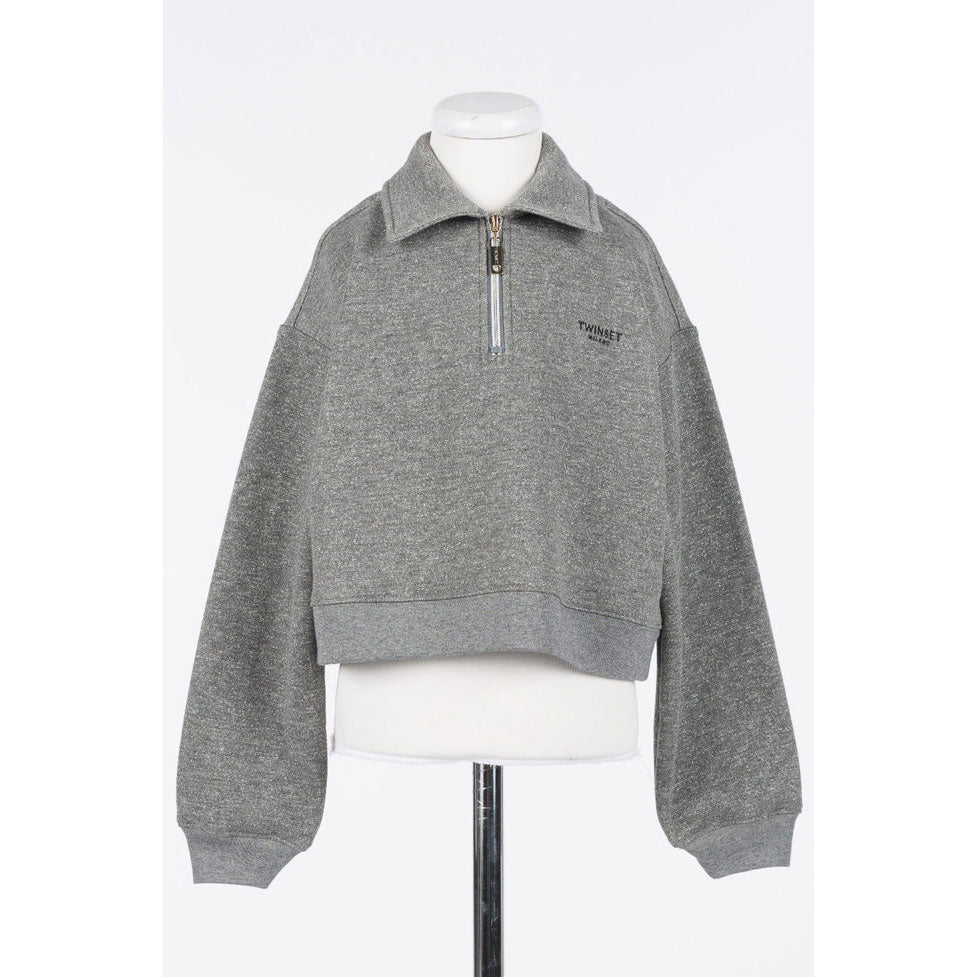 Twinset Dark Grey Melange Lurex Polo Sweatshirt