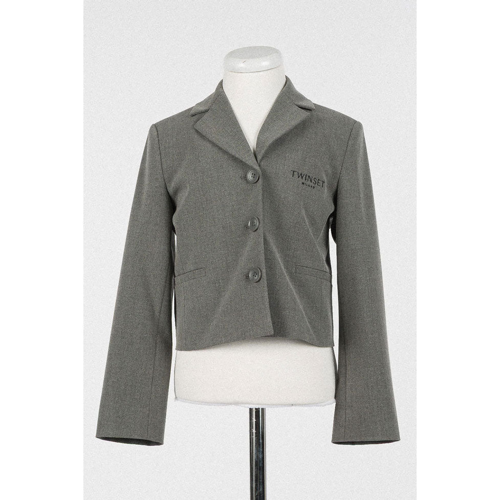 Twinset Medium Grey Melange Logo Short Jacket