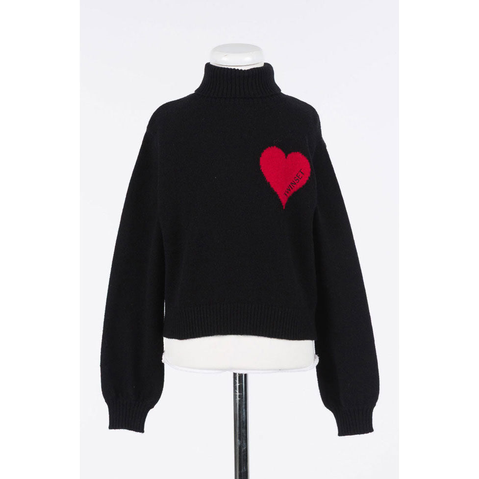 Twinset Black/Magenta Heart Detail Pullover