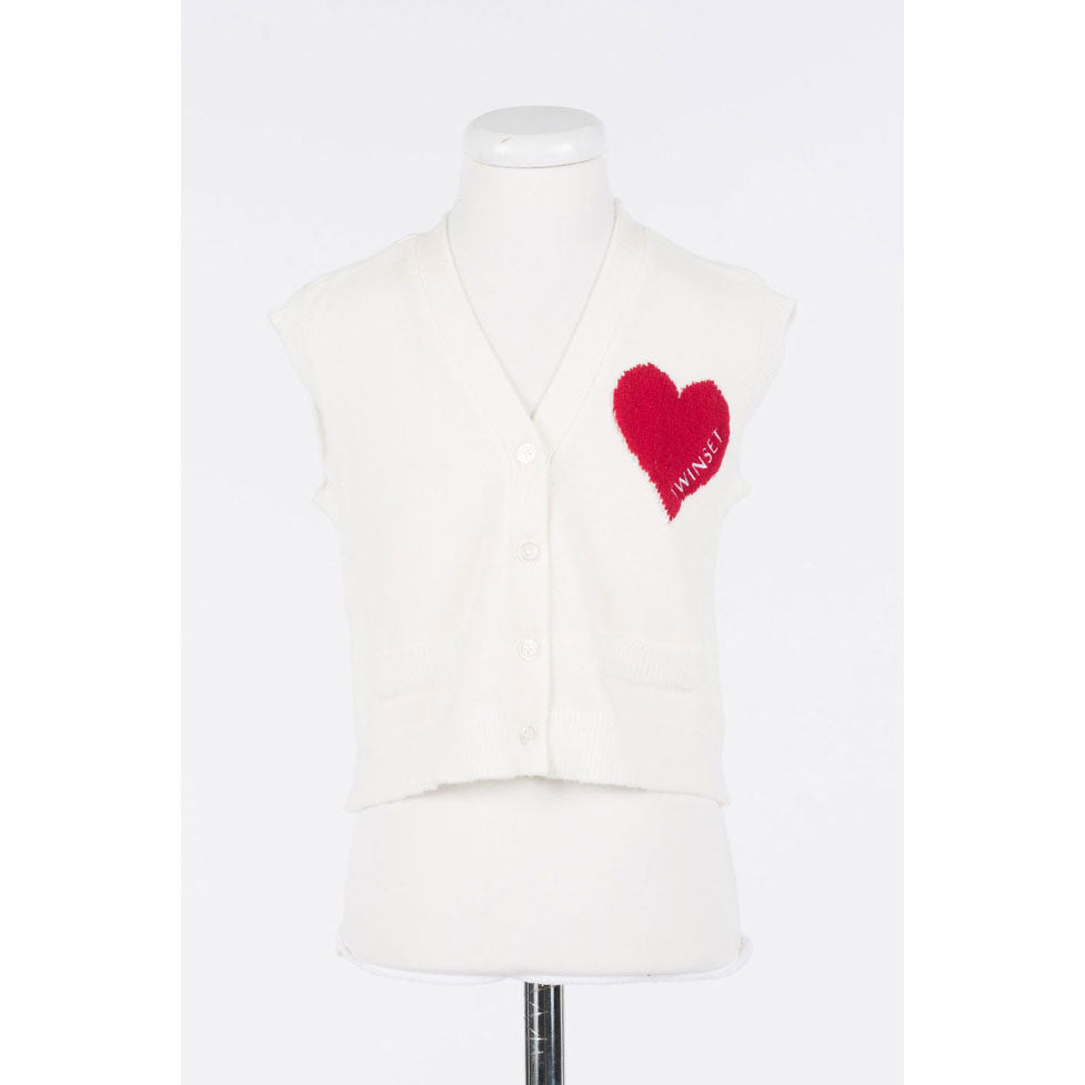 Twinset Snow/Magenta Heart Detail Pullover