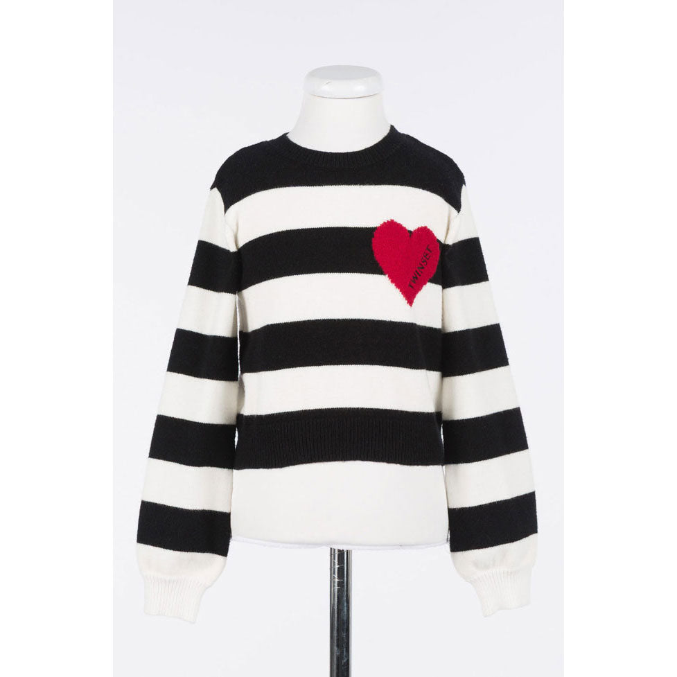 Twinset Riga Black/Snow Heart Knit Pullover