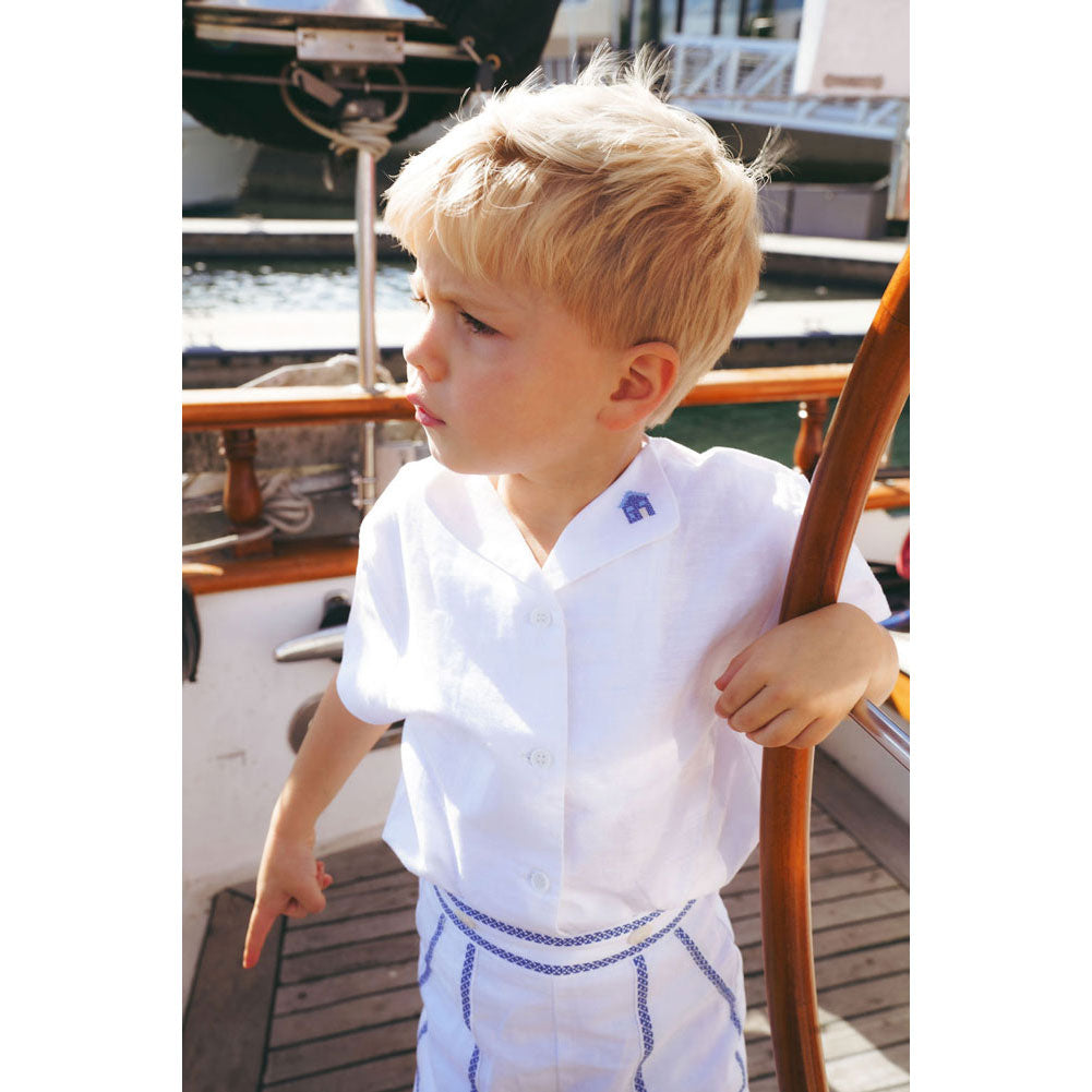 Calla Lili  White/Blue Linen House Shirt