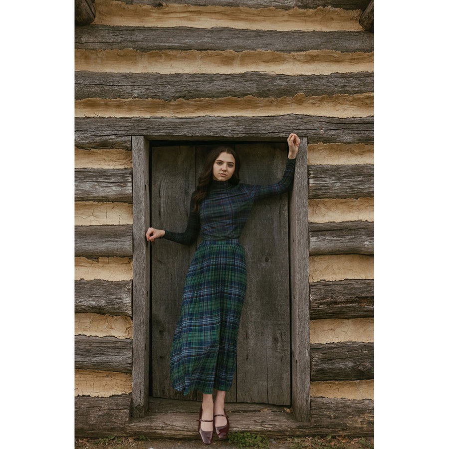 Ava and Lu Navy Plaid Pleated Skirt
