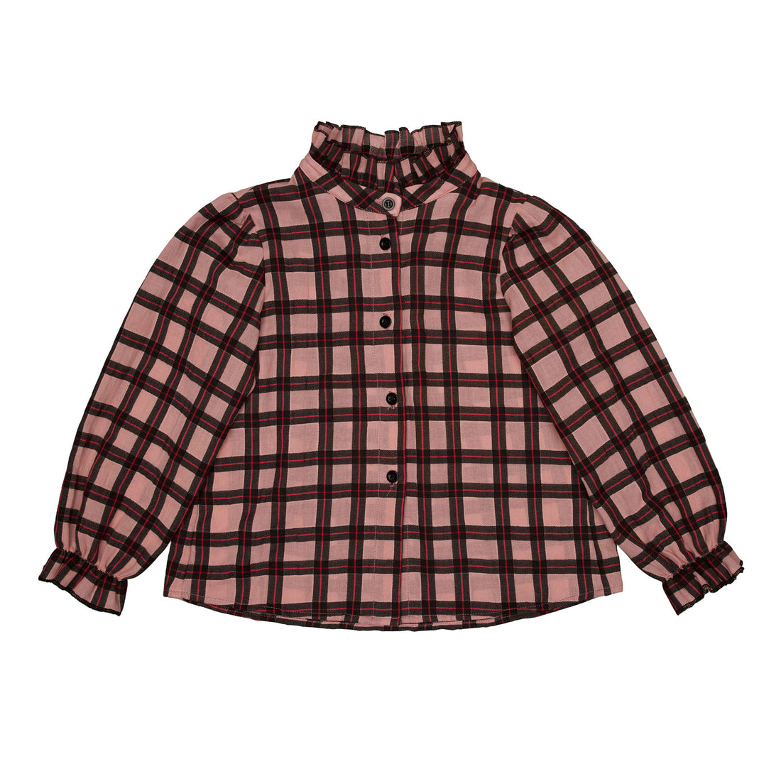 Paade Mode  Pink Cheks Ruffled Collar Iris Blouse