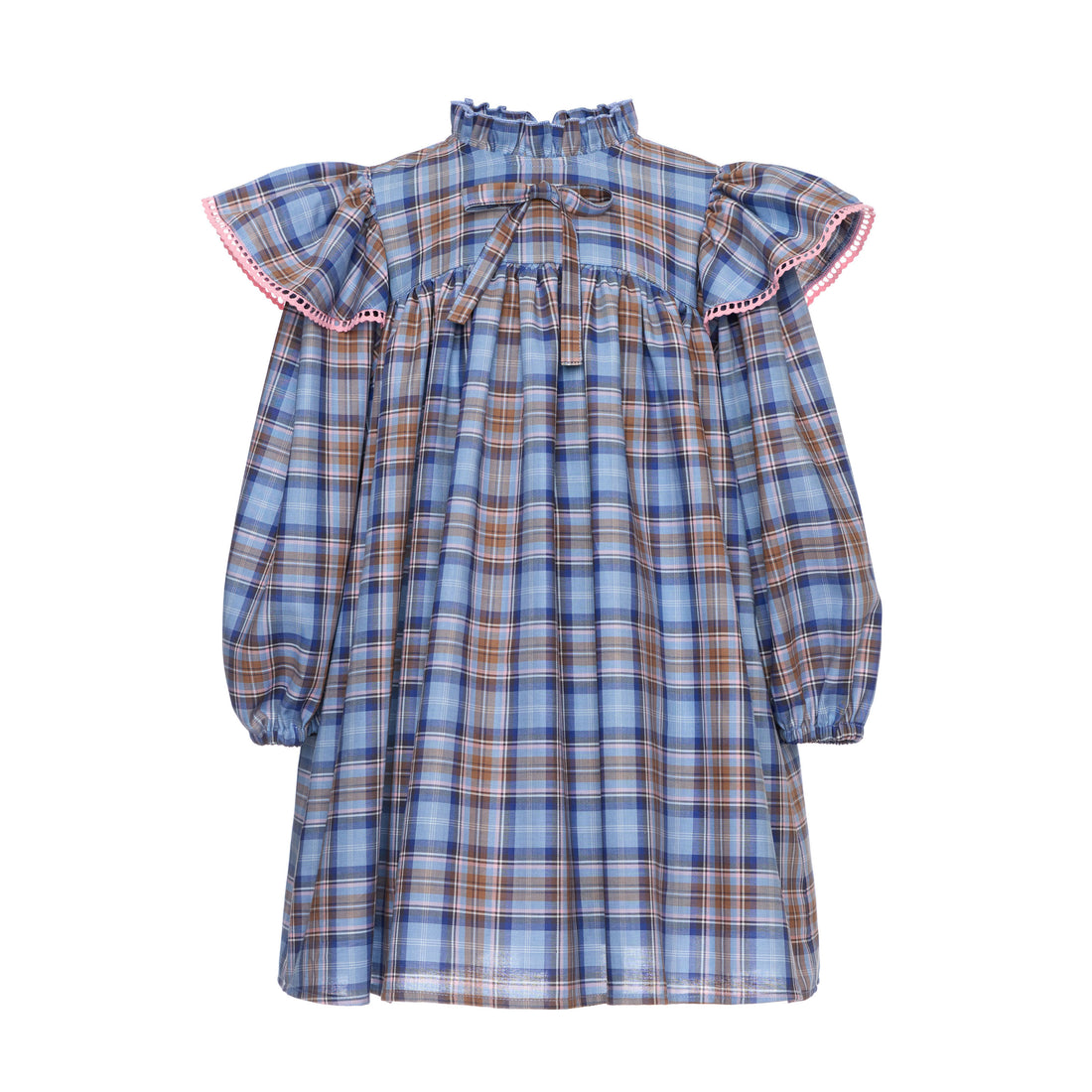 Paade Mode  Blue Willow Ruffled Stand-up Collar Dress