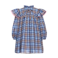 Paade Mode  Blue Willow Ruffled Stand-up Collar Dress