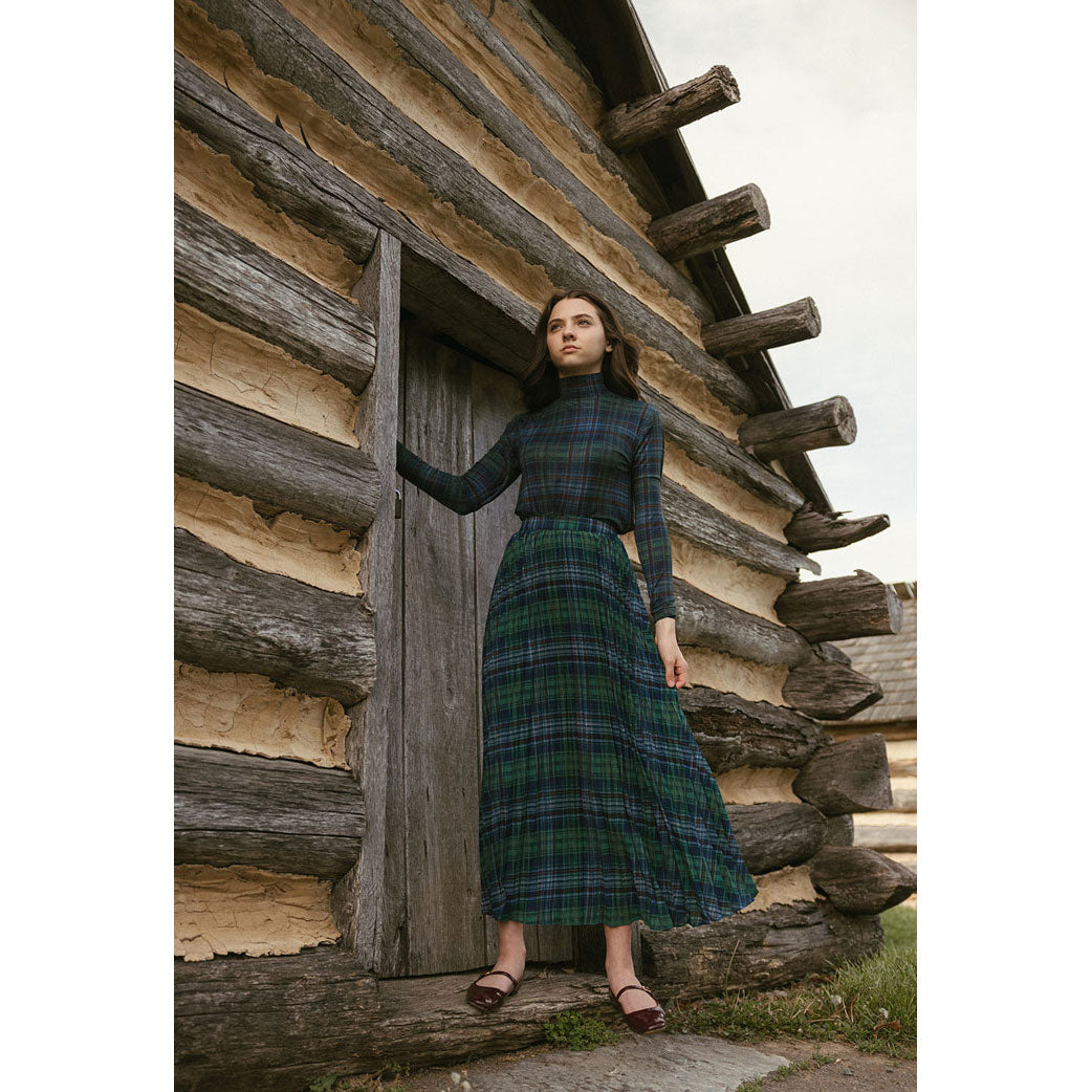 Ava and Lu Navy Plaid Pleated Skirt