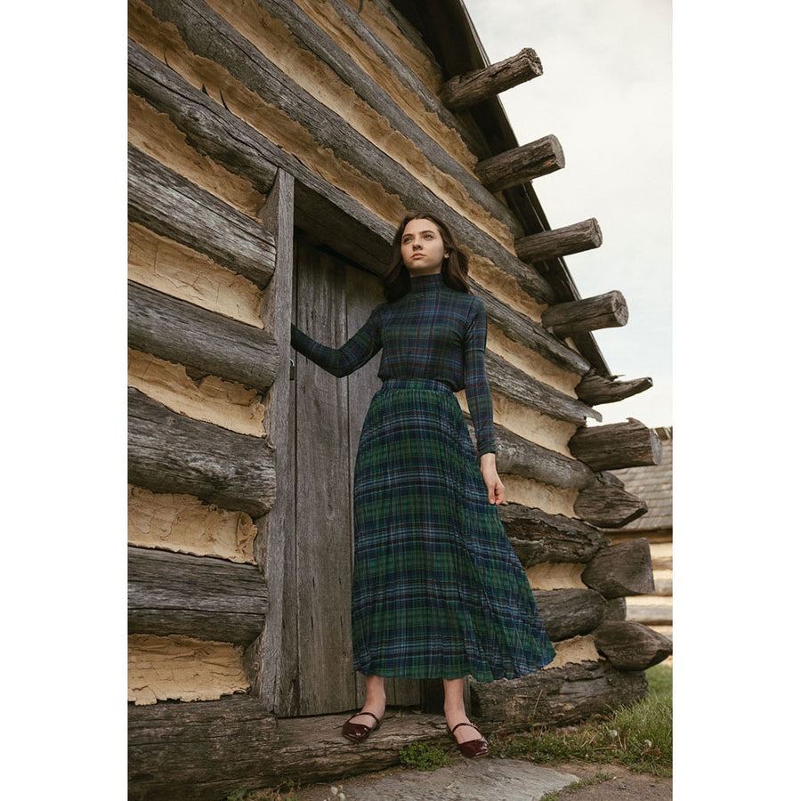 Ava and Lu Navy Plaid Pleated Skirt