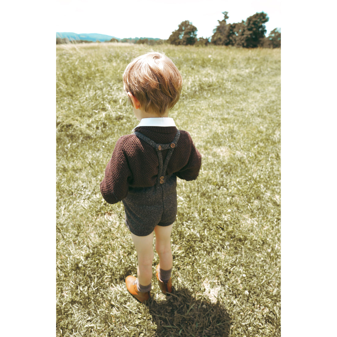 Calla Lili  Grey/Brown Suspenders Tweed Shorts