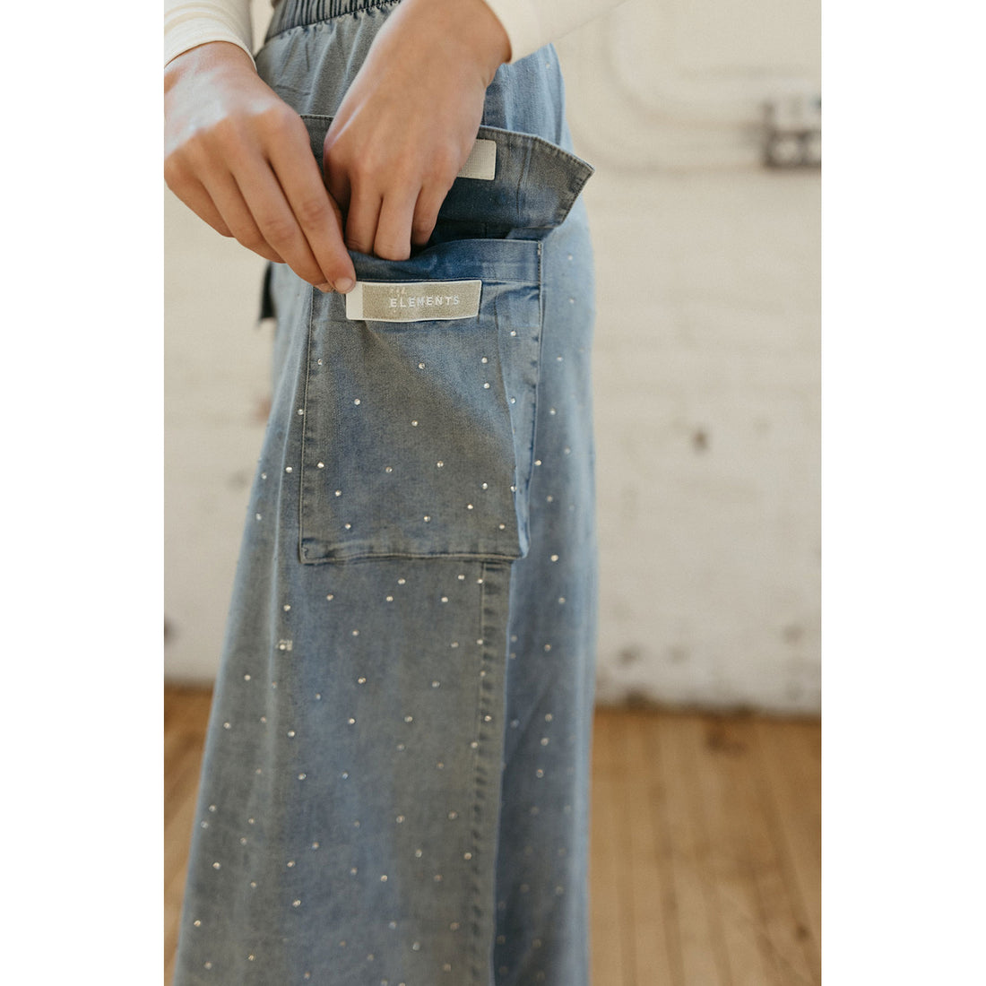 Elements Light Blue Rhinestone Maxi Cargo Skirt