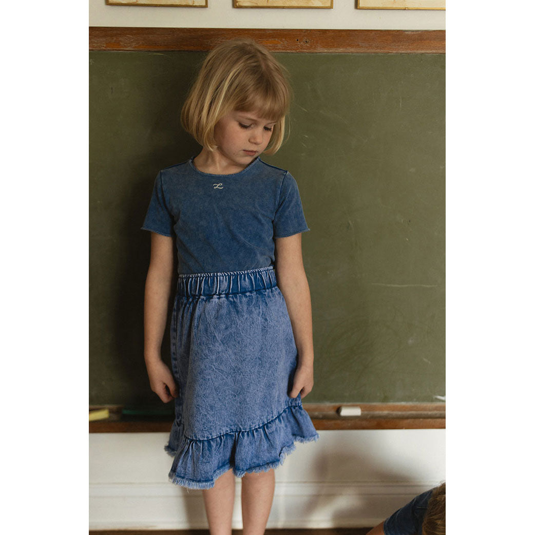 L by Ladida Blue Denim Ruffle Skirt