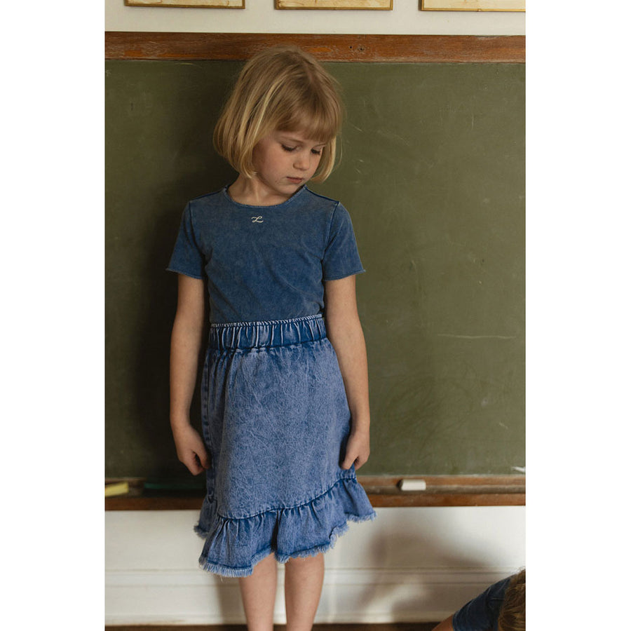 L by Ladida Blue Denim Ruffle Skirt