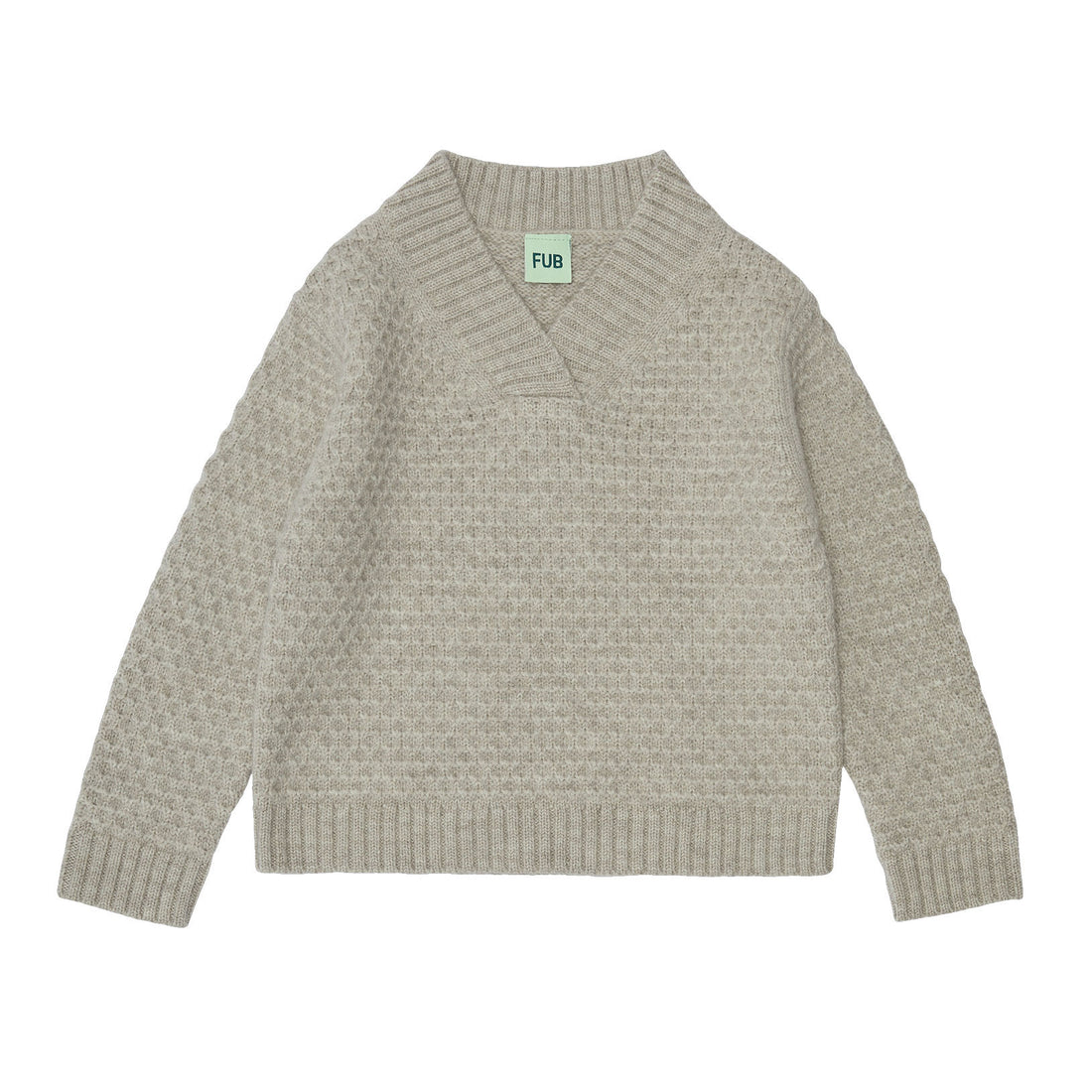 FUB Light Beige Melange V Neck Sweater