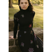 Ava and Lu Black Flower Studded Turtleneck