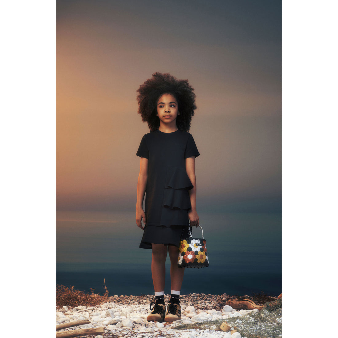 Marni Black Ruffle Sided Dress