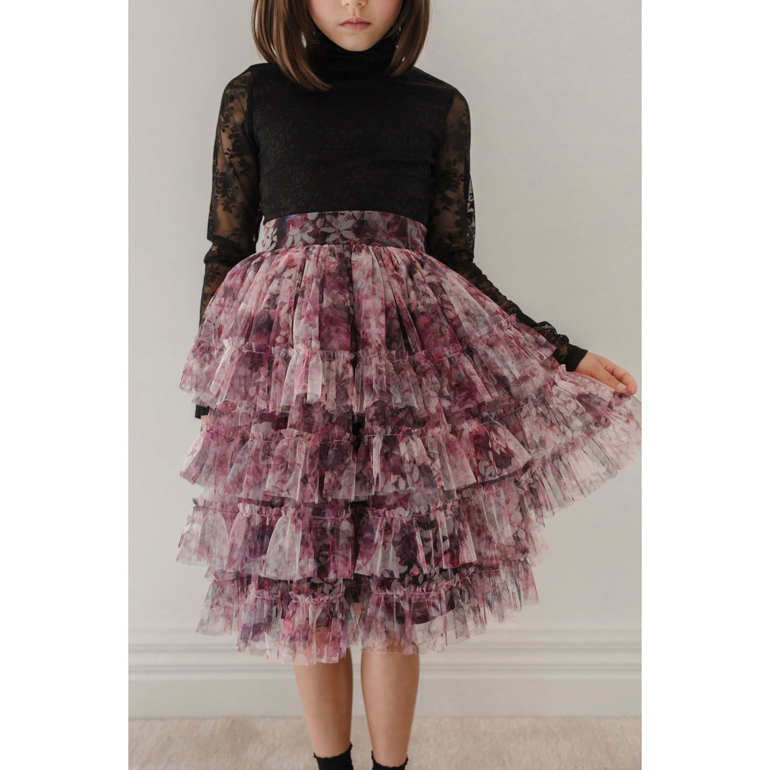 Petite Amalie Hydrangea Printed Mesh Skirt
