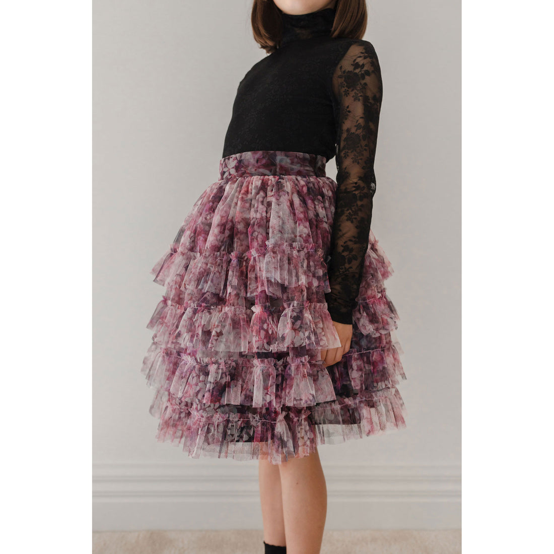 Petite Amalie Hydrangea Printed Mesh Skirt