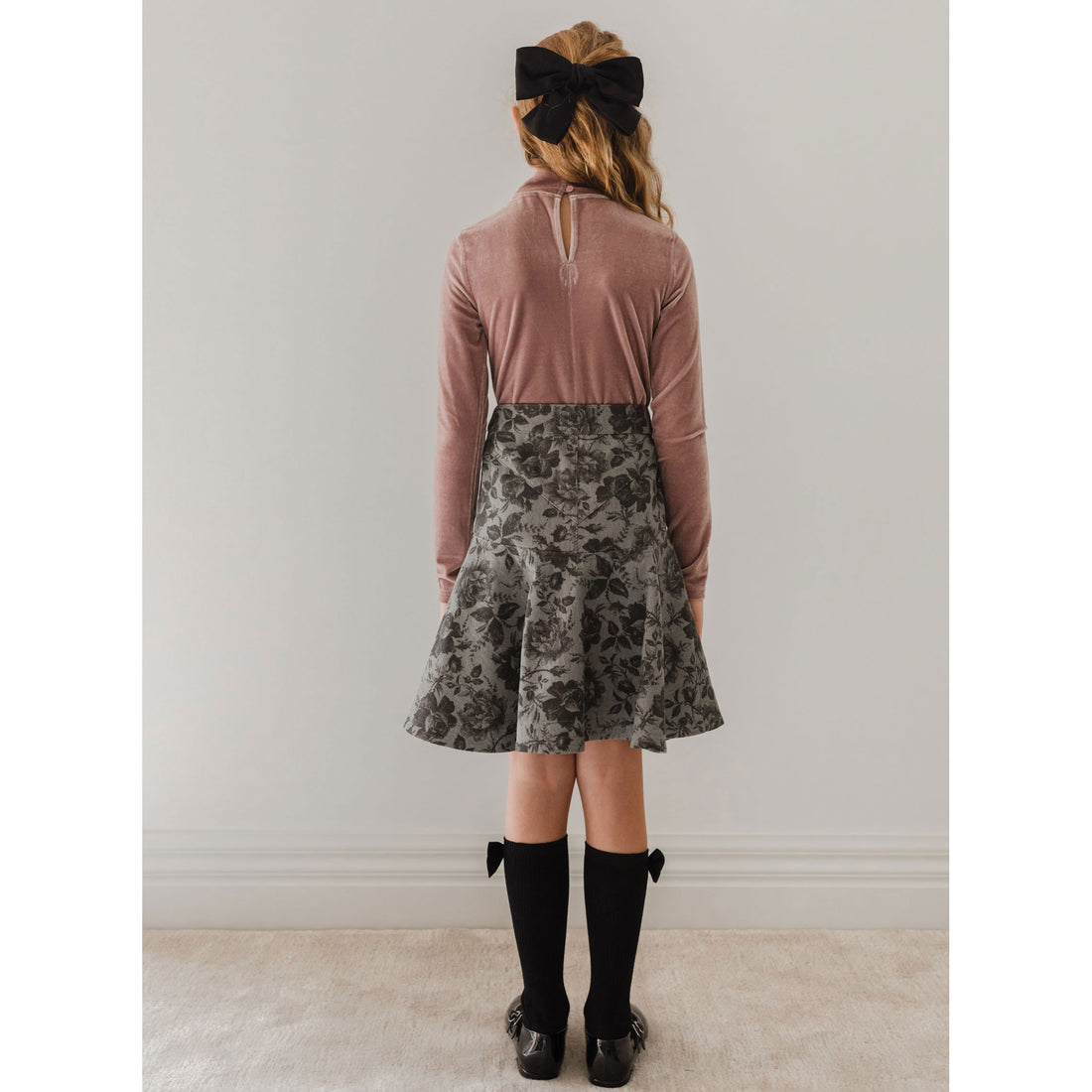 Petite Pink Black Rose Printed Denim Skirt