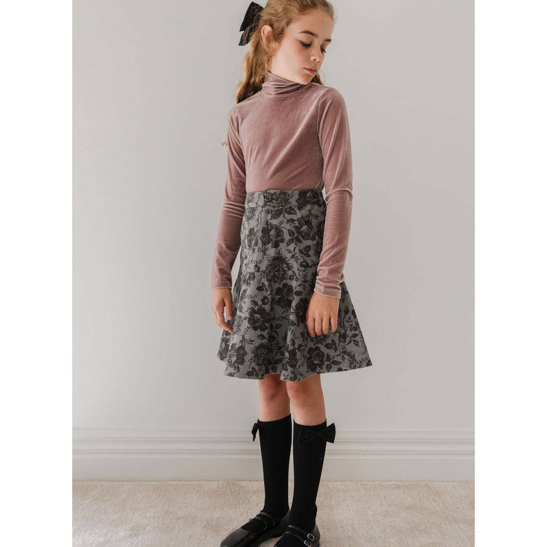 Petite Pink Black Rose Printed Denim Skirt
