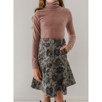 Petite Pink Black Rose Printed Denim Skirt