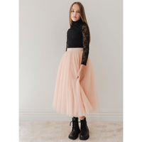 Petite Gold Antique Rose Pleated Tulle Full Skirt