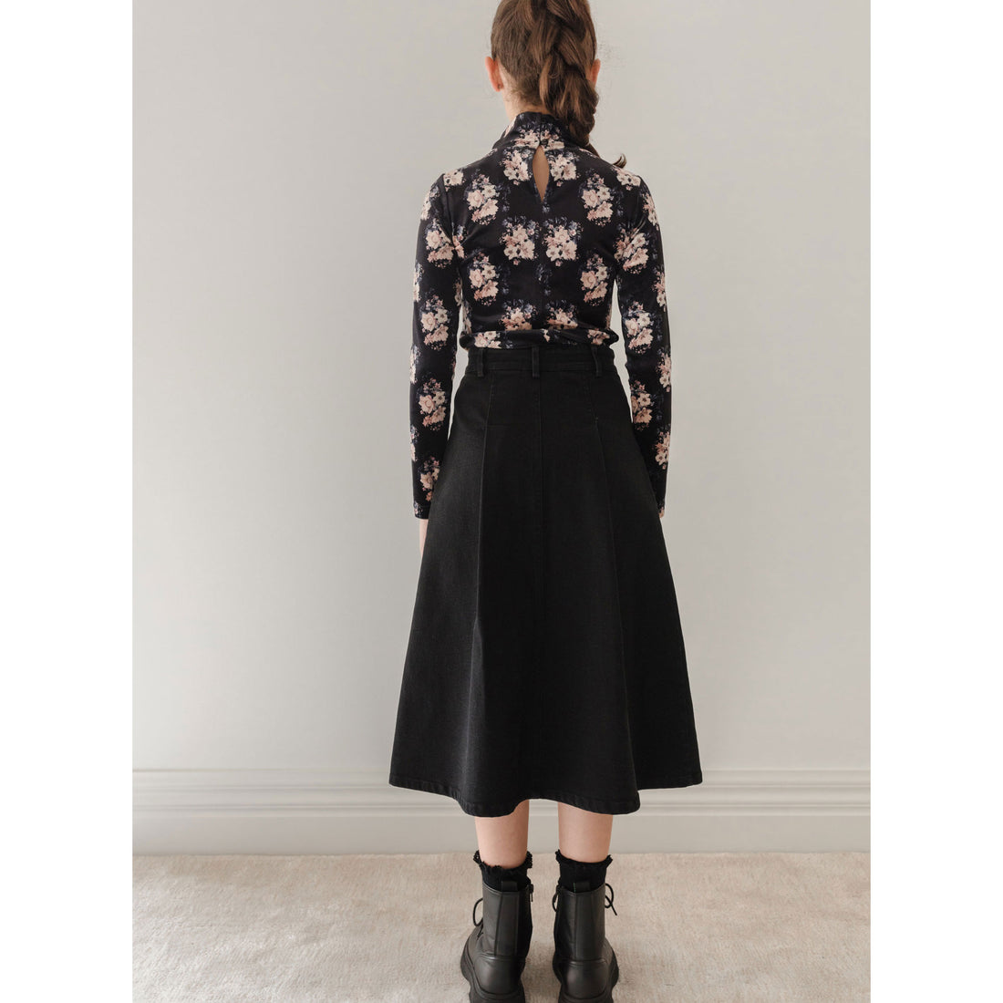 Petite Pink Black Bouquet Velvet Top