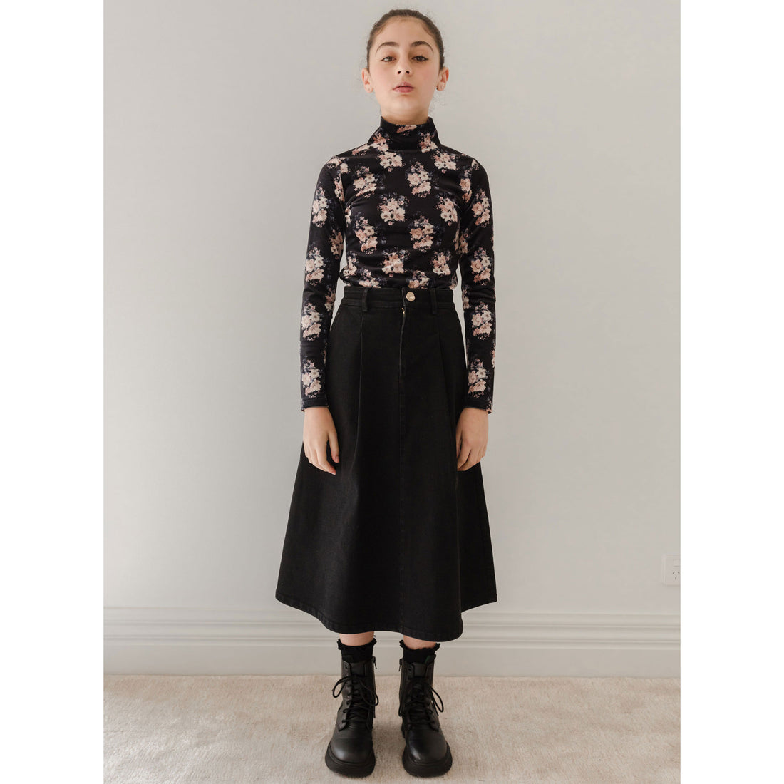 Petite Pink Black Bouquet Velvet Top