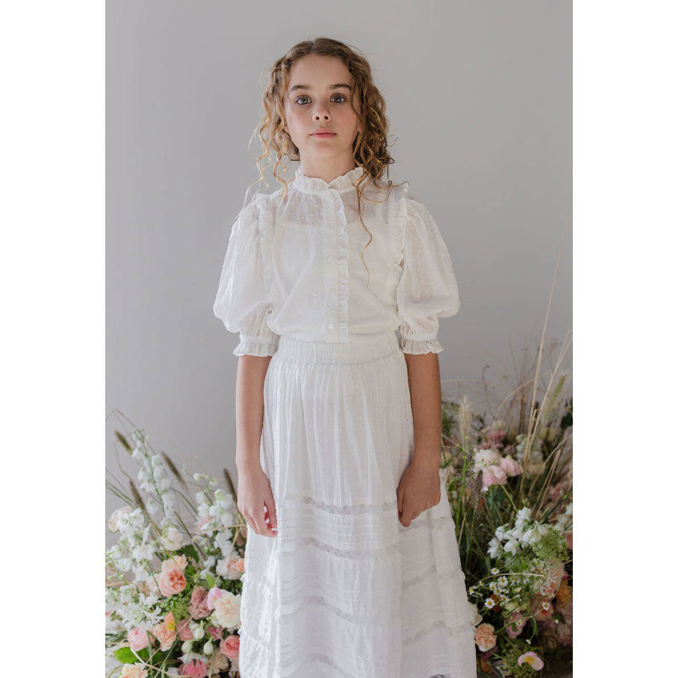 Steph White Ruffle Dobby Voile Blouse