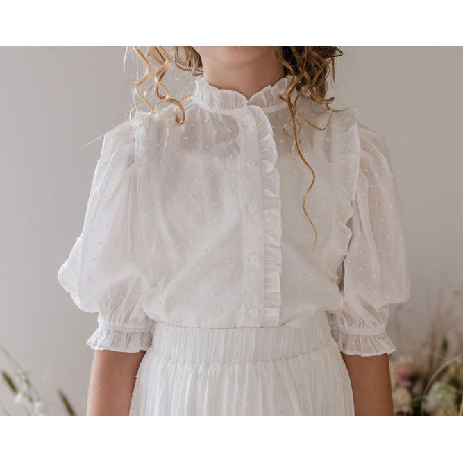 Steph White Ruffle Dobby Voile Blouse