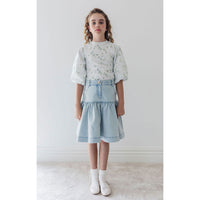 Steph Light Blue Wash Lace Trim Denim Skirt