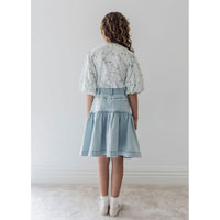 Steph Light Blue Wash Lace Trim Denim Skirt