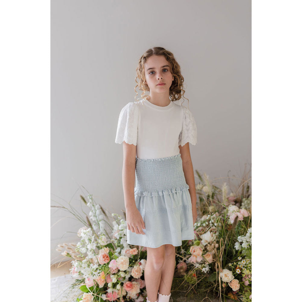Steph Pale Wash Chambray Shirred Waist Skirt